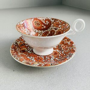 Radford Vintage Orange Paisely Bone China Teacup and Saucer, 1938-1957